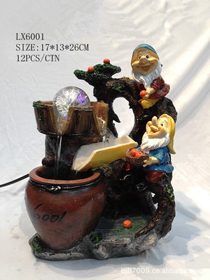 新款小矮人樹脂流水假山噴泉工藝品加濕器風(fēng)水球 集功能與意趣于一體的雅致擺件